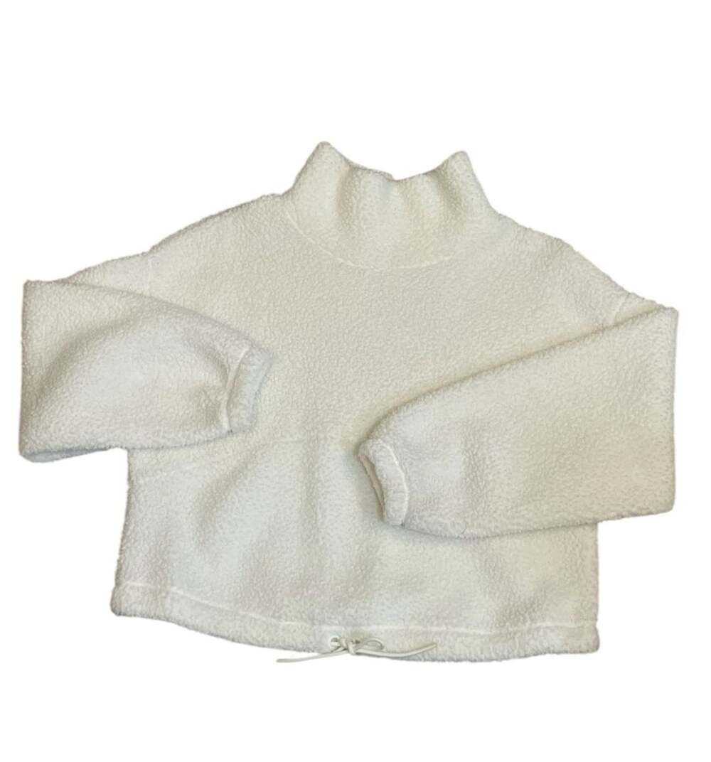 Sherpa Funnel Neck Crop Pullover Size S Ivory Fleece